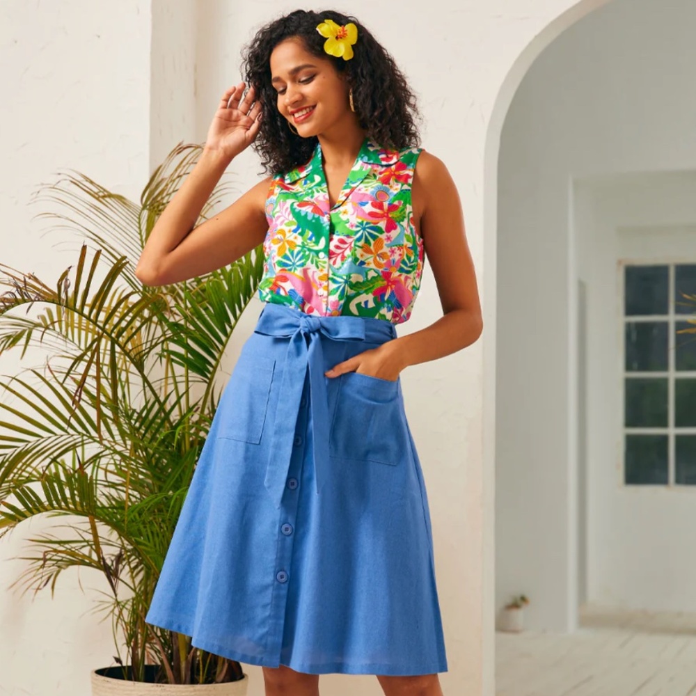 Modcloth Spotlight Spark Sleeveless Shirt with Colorful Dinosaurs - Picture 3 of 9